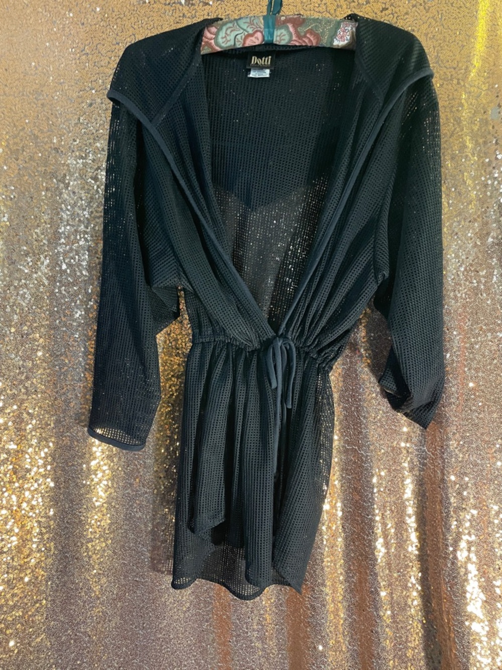 Dotti Black Mesh Swim Coverup with Hood